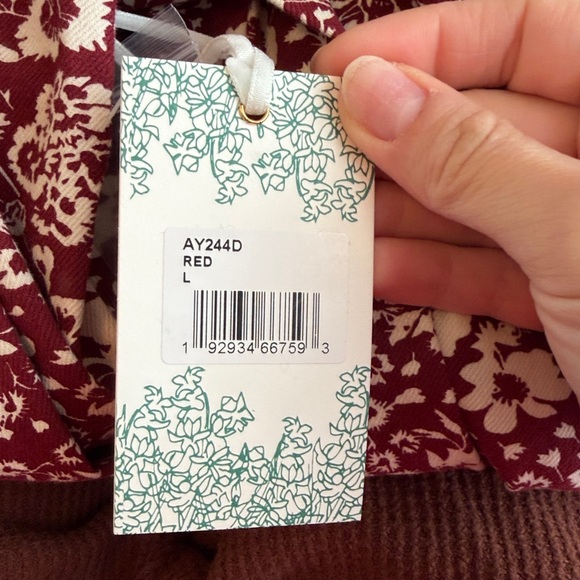 HYACINTH HOUSE Maroon Floral Front Zip Begonia Mini Dress, size large, NWT - Picture 5 of 8